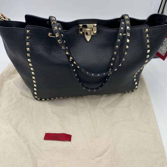 Women’s Valentino Garavani rockstud pebble grain calfskin tote bag made in Italy - Picture 17 of 17